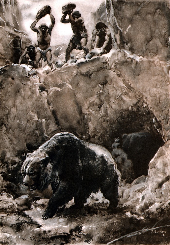 Cavemen Hunting a Cave Bear by Zdenek Burian