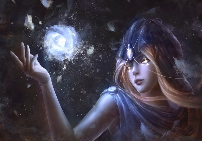 Woman with glowing eyes holding magic orb