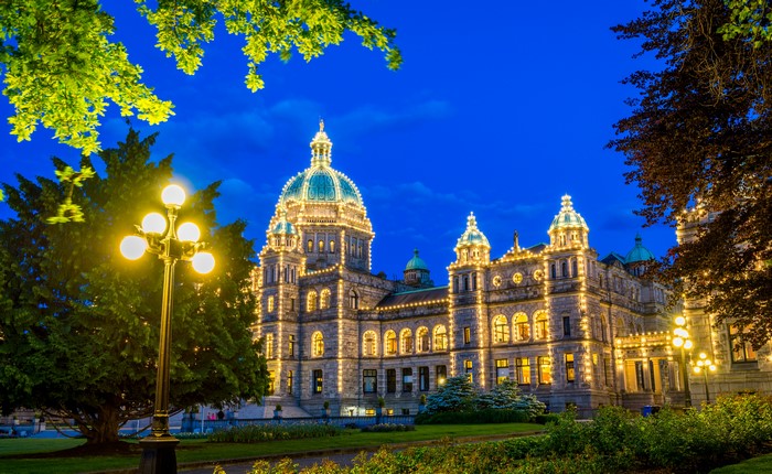 Parliament Buildings in Victoria, Canada at Dusk