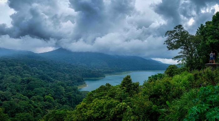 Lake in Bali, Indonesia with Mountains and Clouds