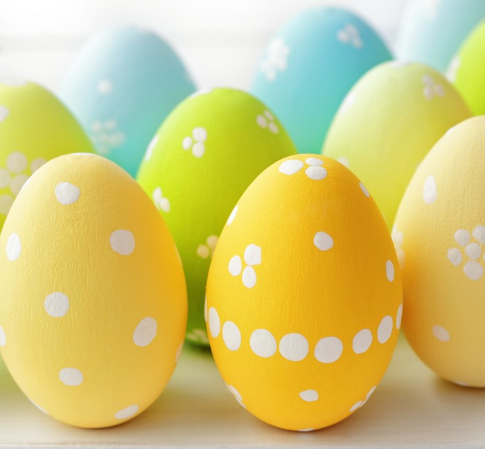 Easter Eggs with White Polka Dots and Flower Designs