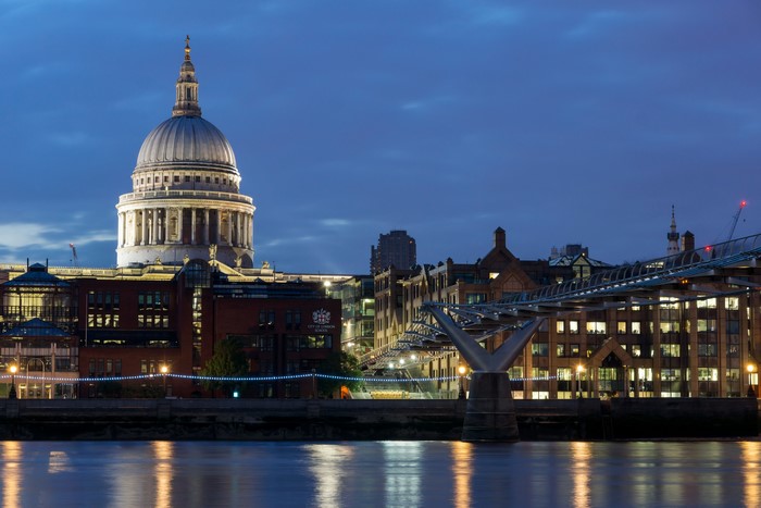 St. Paul's Cathedral and Millennium Bridge at Night, London