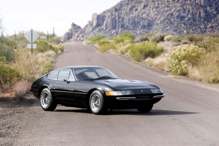 Black Ferrari 365 GTB4 Daytona on a Desert Road