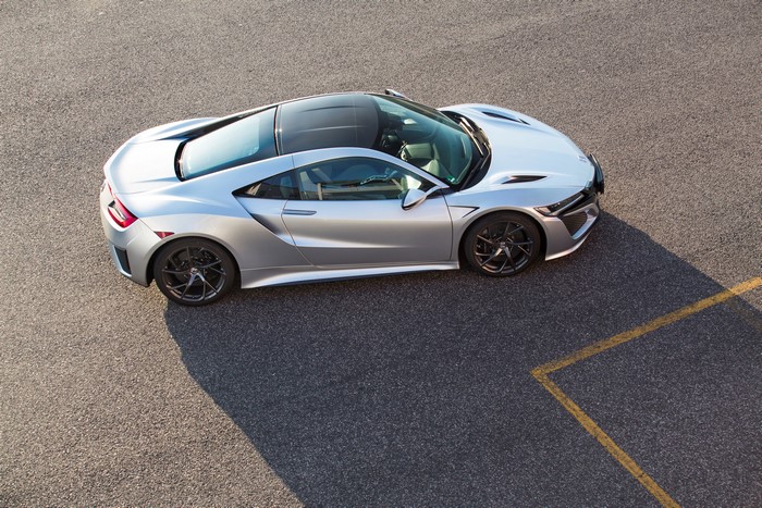Silver 2016 Acura NSX from above