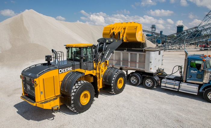 John Deere 844K-II Wheel Loader Loading Gravel into Truck