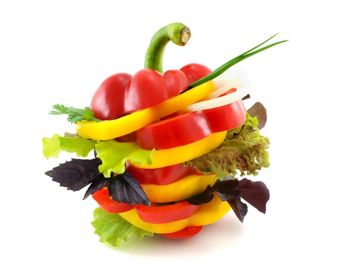 Sliced Bell Peppers and Salad Stacked