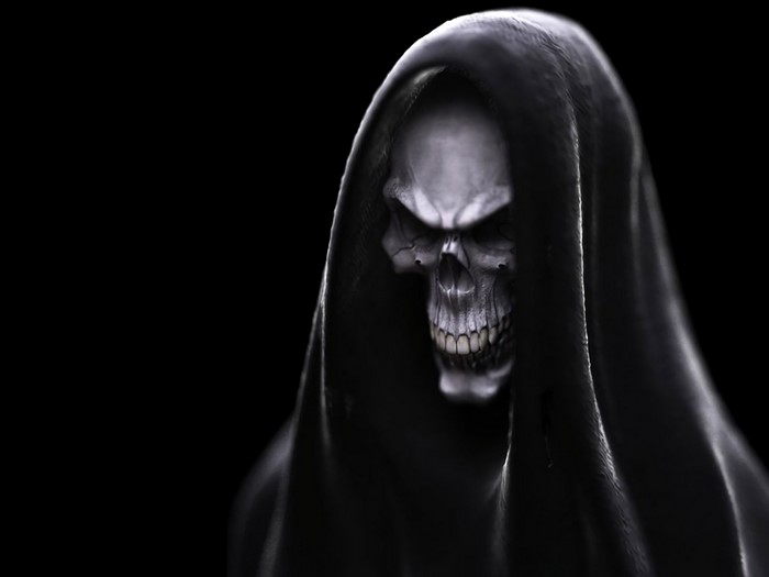 Grim Reaper with Skull Face in Black Hood