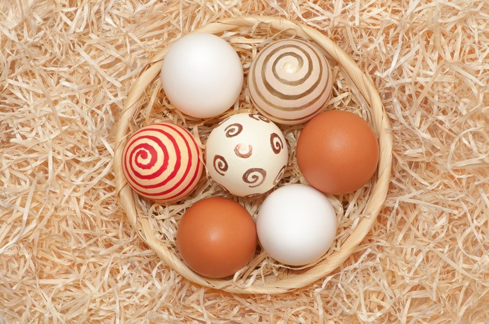 Easter Eggs in a Basket on Straw