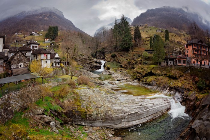 Verzasca Valley Switzerland with Mountains and Waterfalls