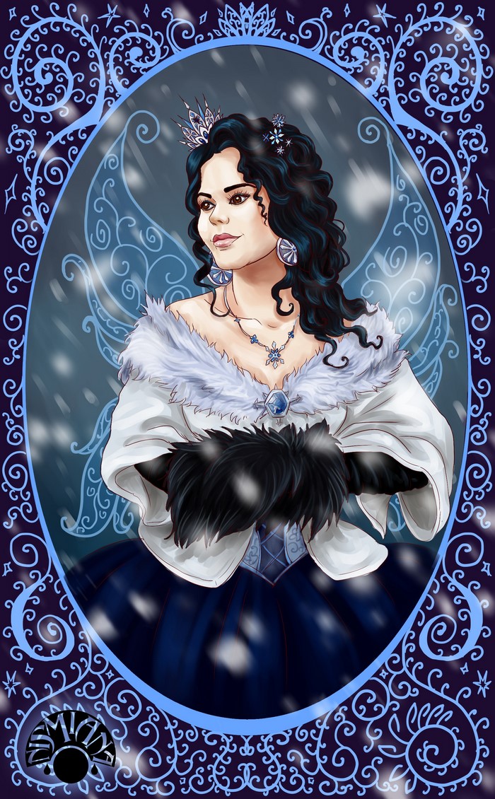 Winter Queen with Snowflakes and Ornate Frame