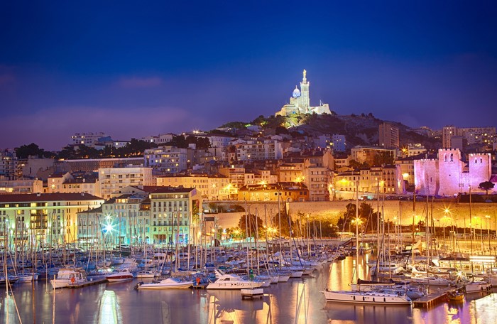 Marseille Harbor at Dusk with Notre-Dame de la Garde