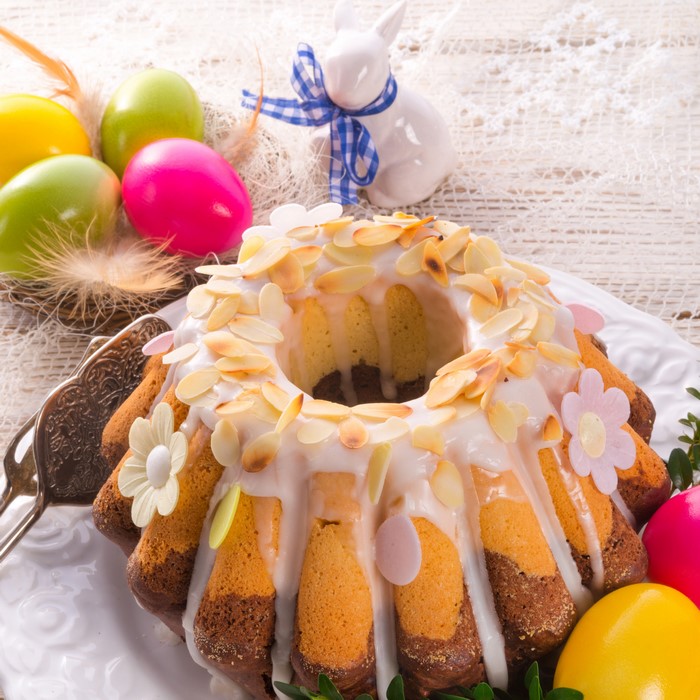 Easter Pound Cake with Almonds and Decorations