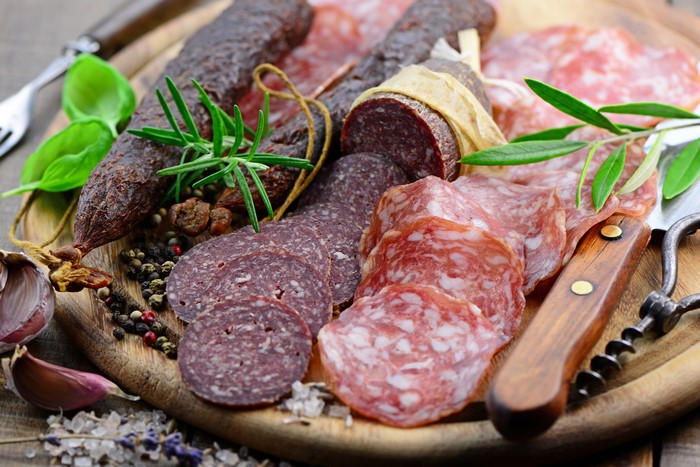 Sausage platter with spices and herbs