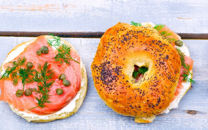 Two Bagels with Smoked Salmon and Cream Cheese