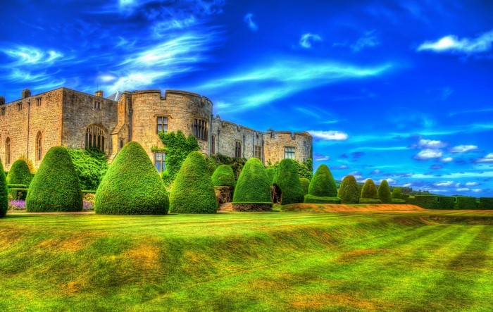 Chirk Castle in Wales with manicured gardens