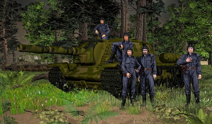 SU-152 SPG with Russian Soldiers in Forest