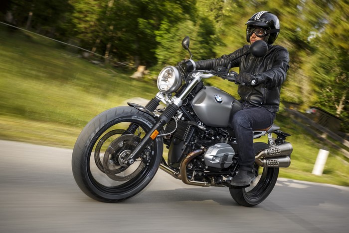 Motorcyclist on a BMW R nineT Scrambler
