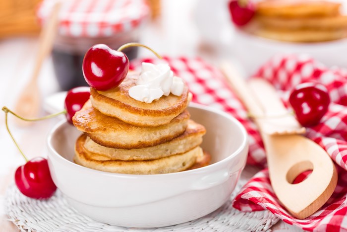 Pancakes with Cherries and Whipped Cream