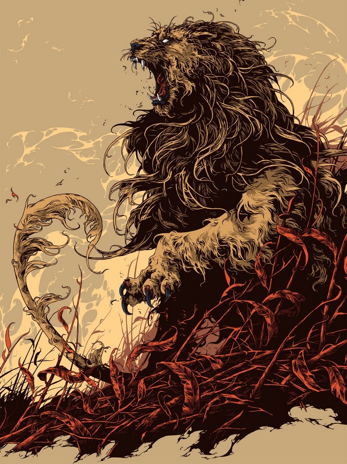 Lion Roaring in Tall Grass