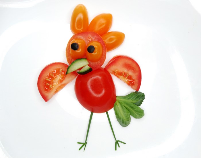 Creative Rooster made of Tomatoes and Vegetables