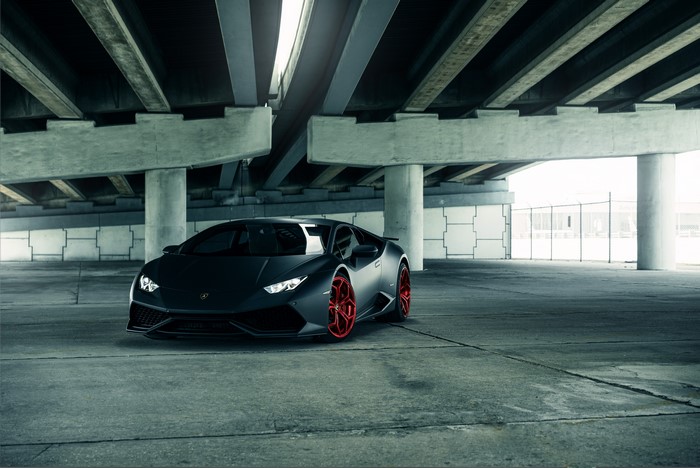 Matte Black Lamborghini Huracan LP610-4 with Red Wheels