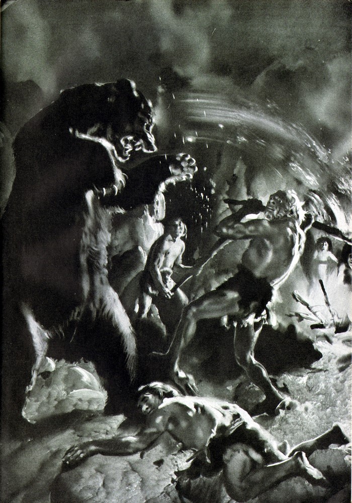 Cave bear attack on prehistoric humans by Zdenek Burian