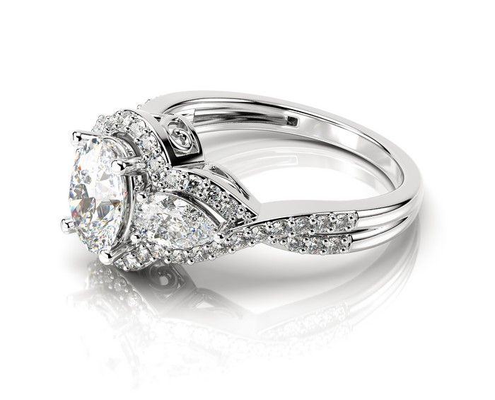 Diamond engagement ring with oval and pear-shaped stones