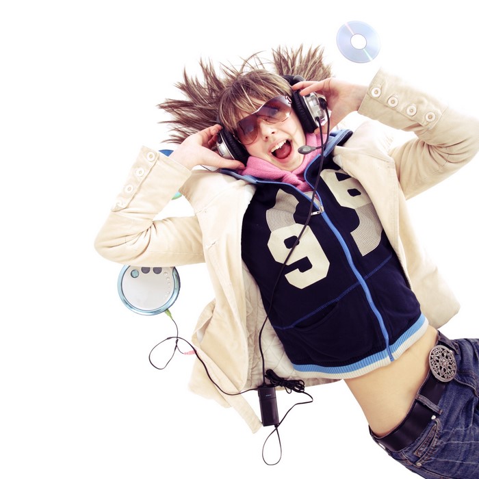 Girl with headphones listening to music