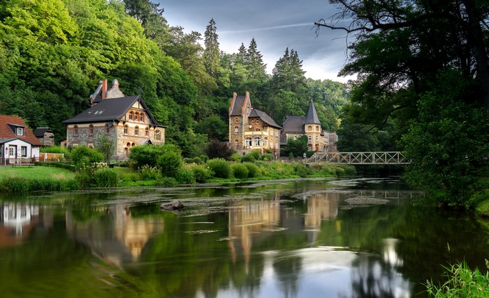 Houses by the river in Sachsen, Germany