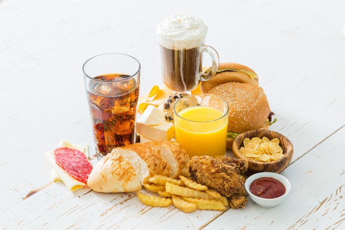 Unhealthy food and drinks assortment