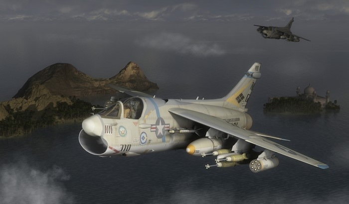 4K Ling-Temco-Vought A-7 Corsair II airplanes flying