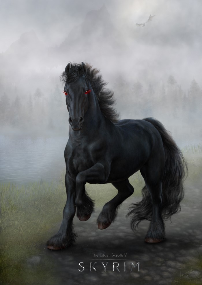 Black horse with red eyes from The Elder Scrolls V: Skyrim