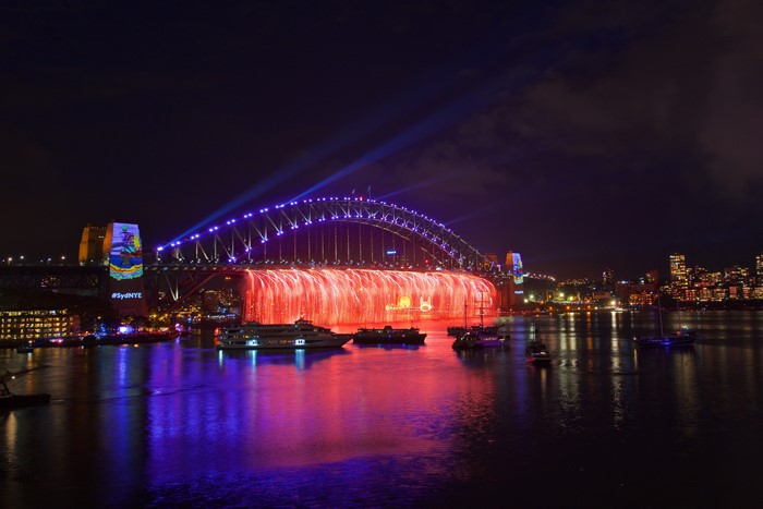Sydney Harbour Bridge at Night with Fireworks