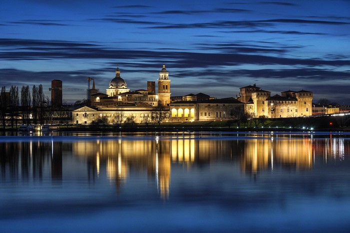 Mantua Lombardy Italy at Night with River Reflection