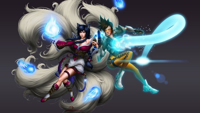Ahri from League of Legends and Tracer from Overwatch