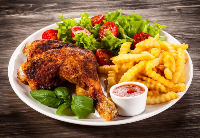 Roast Chicken with French Fries and Salad