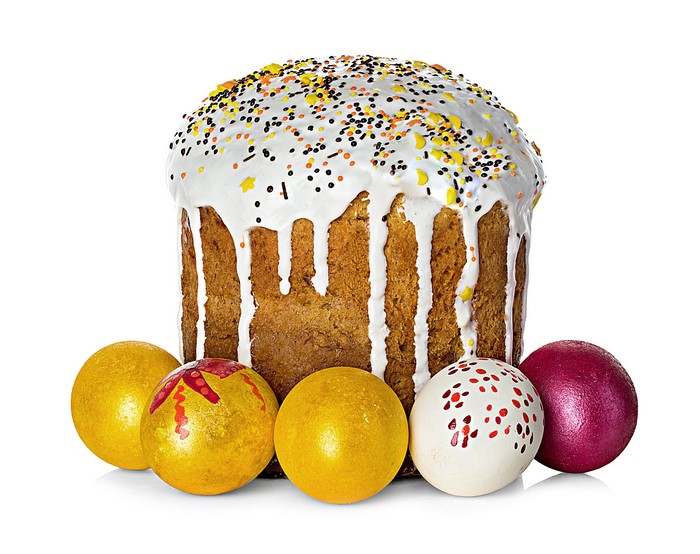 Easter Kulich with decorated eggs