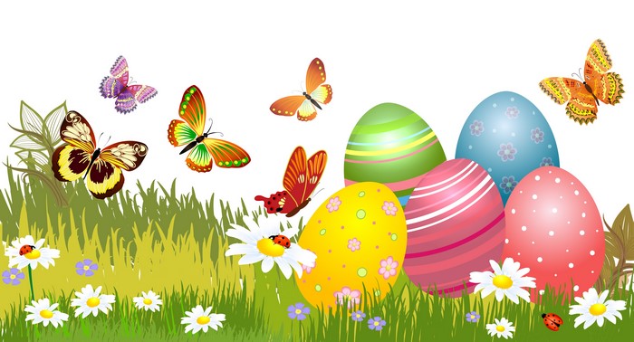Easter Eggs and Butterflies in Grass