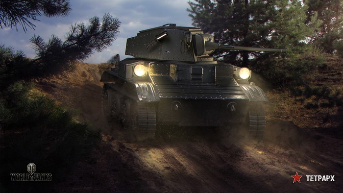 Tetrarch tank from World of Tanks driving on a dirt road