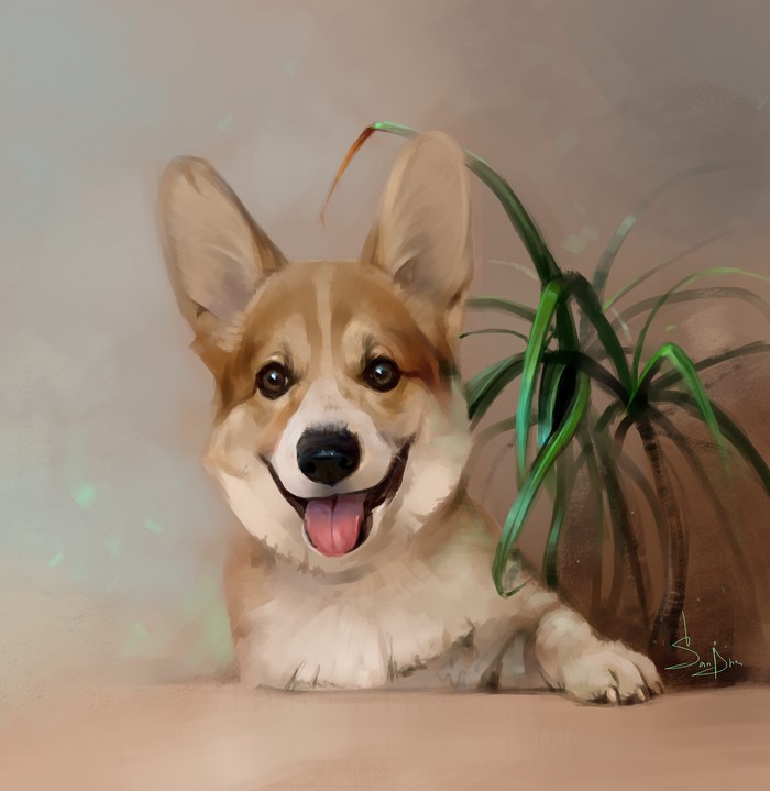 Painting of a Welsh Corgi dog