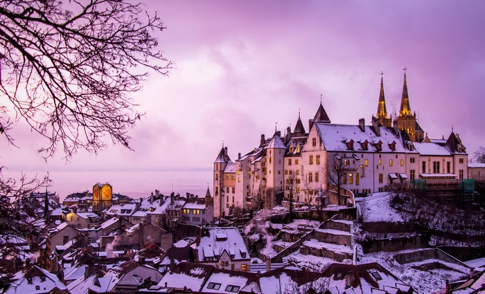 Neuchatel Castle in Winter, Switzerland