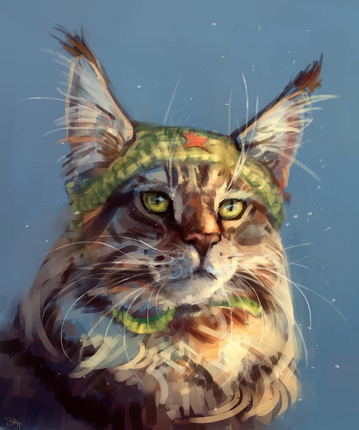 Painting of a cat wearing a hat