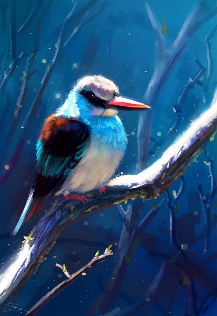Painting of a Kingfisher bird on a branch