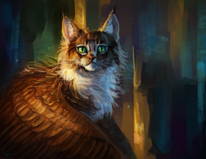 A majestic cat with green eyes and fluffy fur