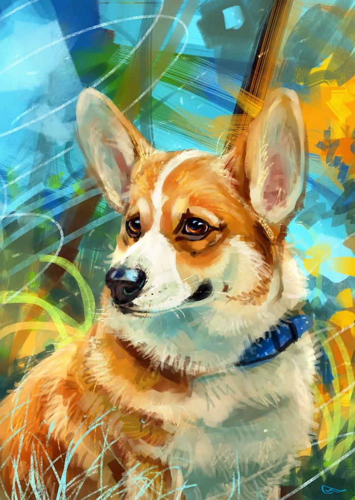 Painting of a Welsh Corgi
