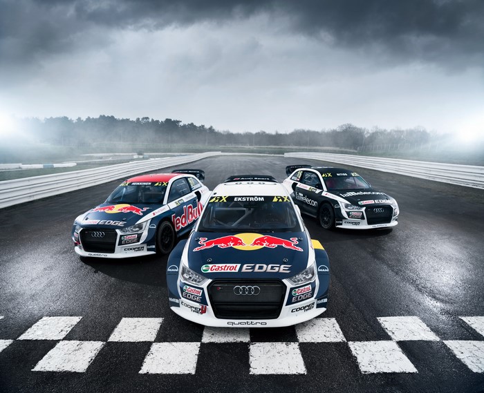 Three Audi S1 EKS RX quattro Rally Cars