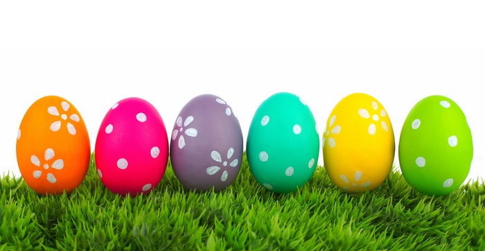 Easter eggs on grass with white background