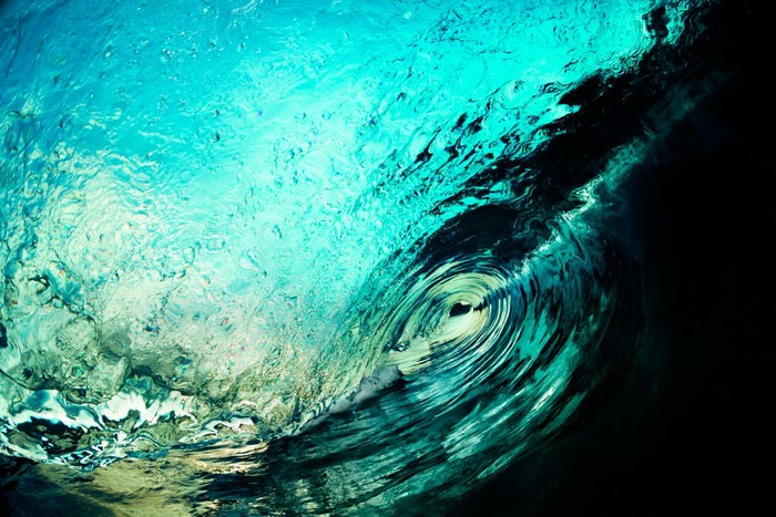 Underwater view of a breaking ocean wave