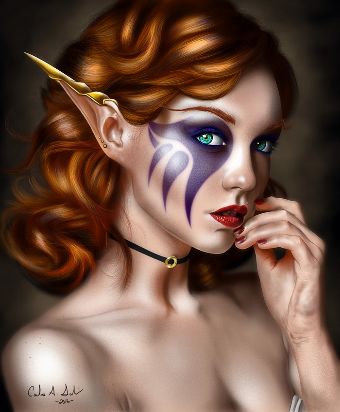 Redhead Elf Girl with Purple Face Paint
