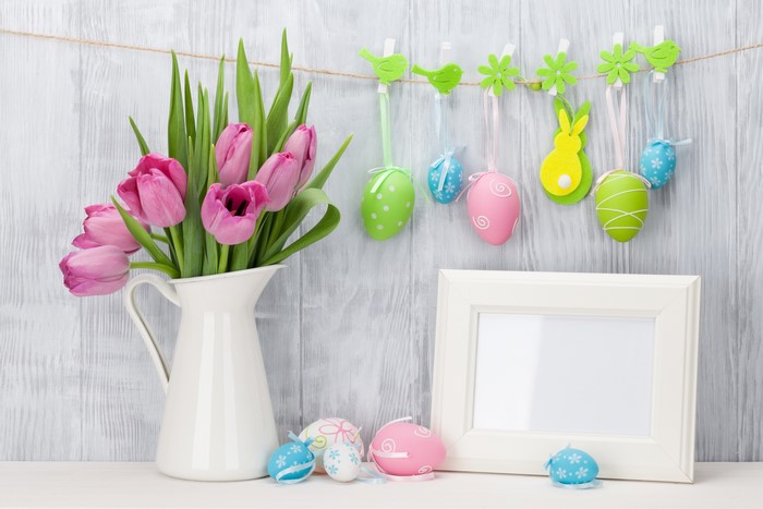 Easter Tulips and Decorations with Photo Frame